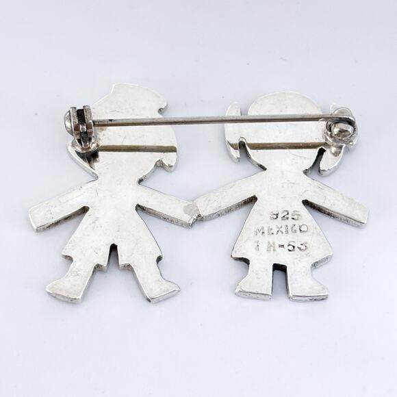 Vintage Mexico Taxco TH-53 Sterling Silver 925 Girl and Boy Silhouette Brooch - Picture 4 of 7